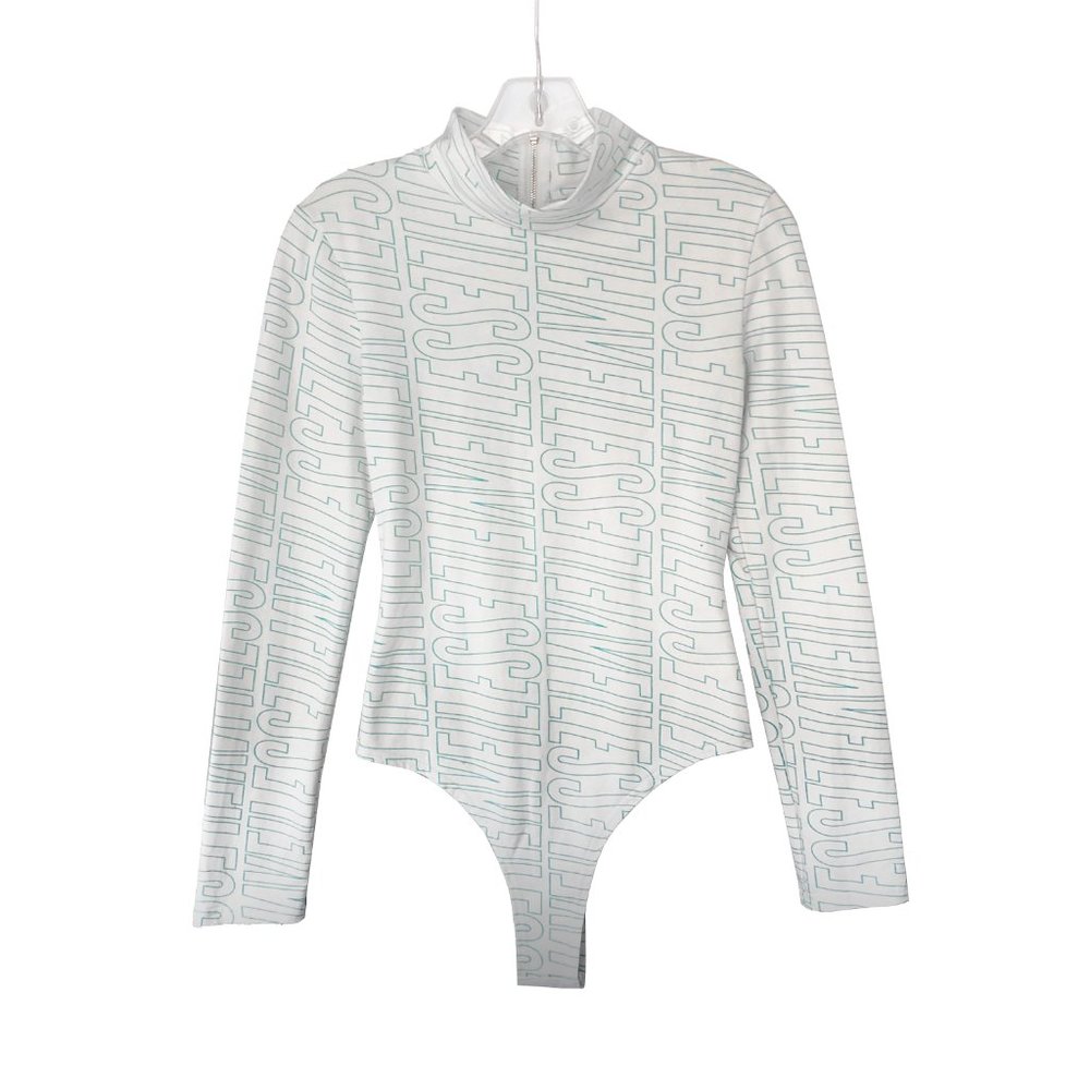 V Files white baby blue all over logo long sleeve mock neck bodysuit - Picture 3 of 7